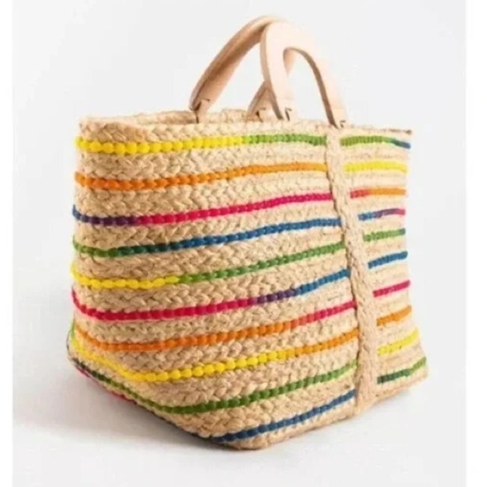 Antik Kraft Rainbow Boho Beach Hippie Woven Jute Basket Bag‎